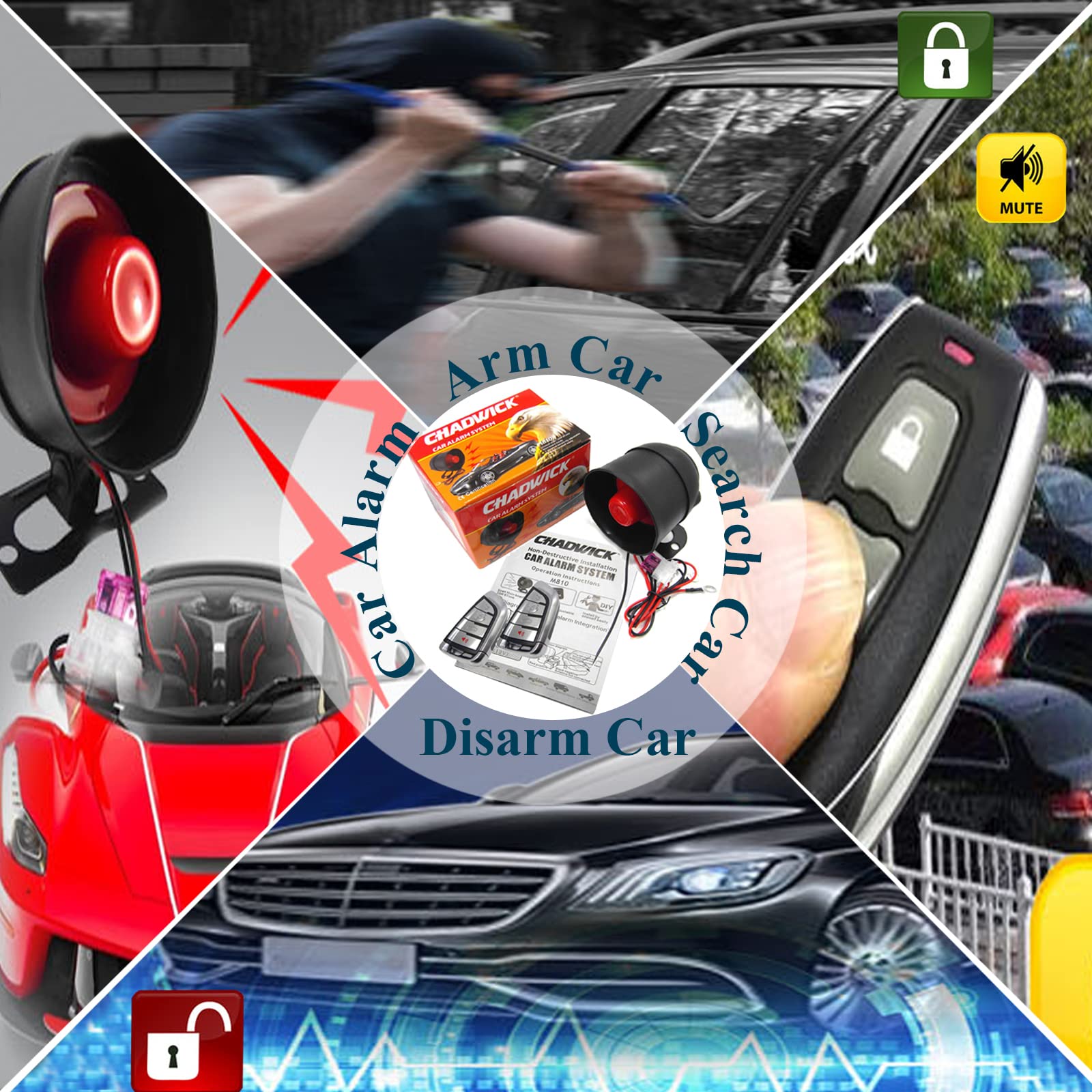 CHADWICK CHADWICK Car Horn Siren Alarm,Universal Car Alarm Security Protection System with 2 Remote Controls,7-Level Sensitivity,12v,Anti-Theft Device,No - View 5 of 9