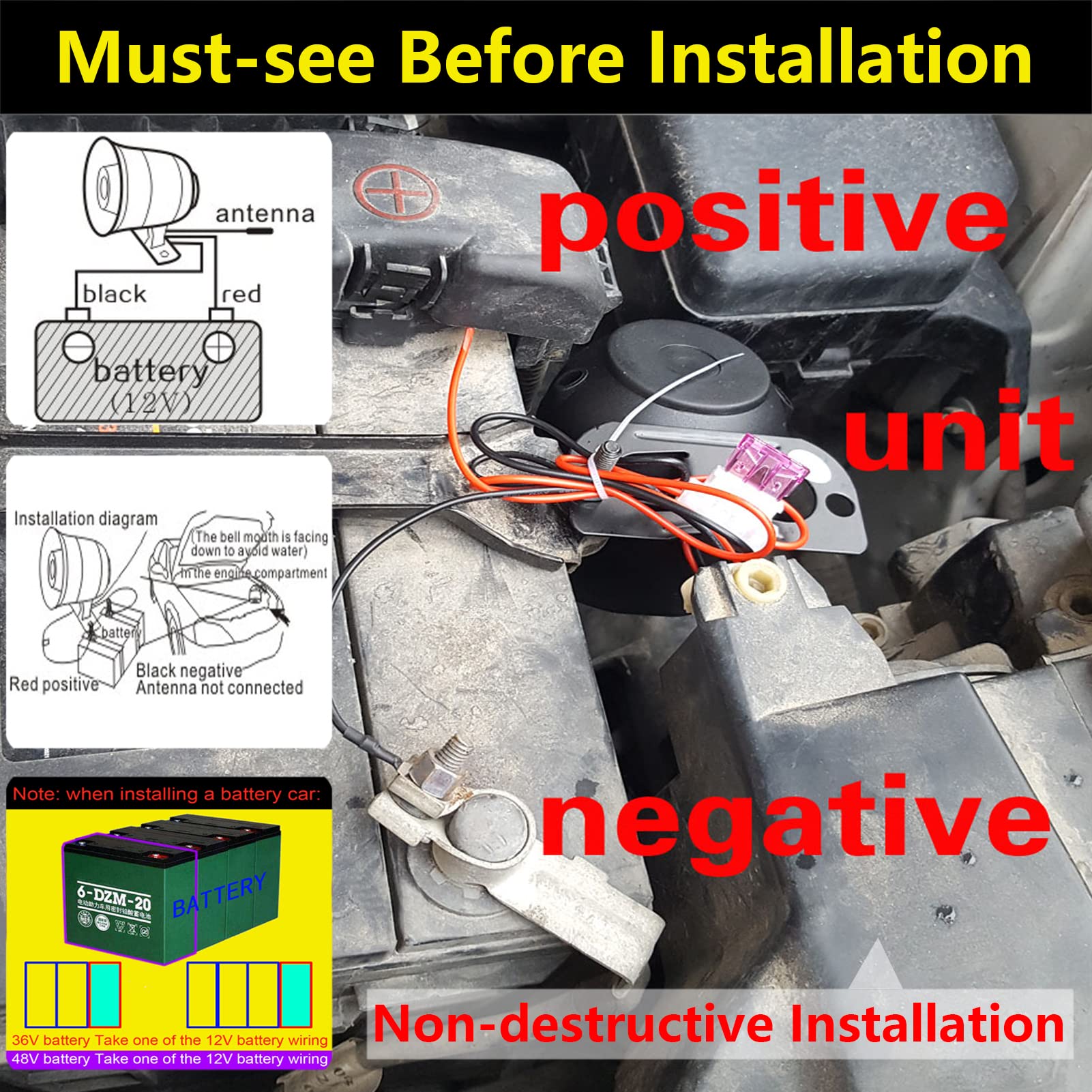 CHADWICK CHADWICK Car Horn Siren Alarm,Universal Car Alarm Security Protection System with 2 Remote Controls,7-Level Sensitivity,12v,Anti-Theft Device,No - View 6 of 9