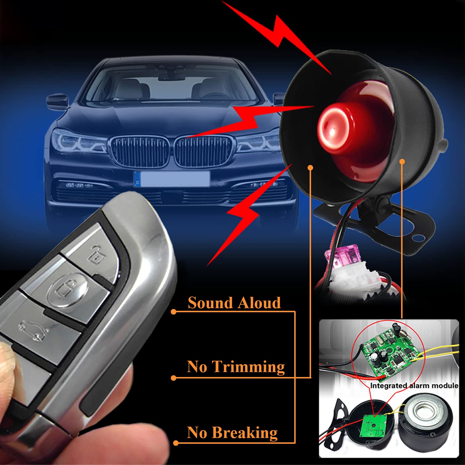 CHADWICK CHADWICK Car Horn Siren Alarm,Universal Car Alarm Security Protection System with 2 Remote Controls,7-Level Sensitivity,12v,Anti-Theft Device,No - View 7 of 9