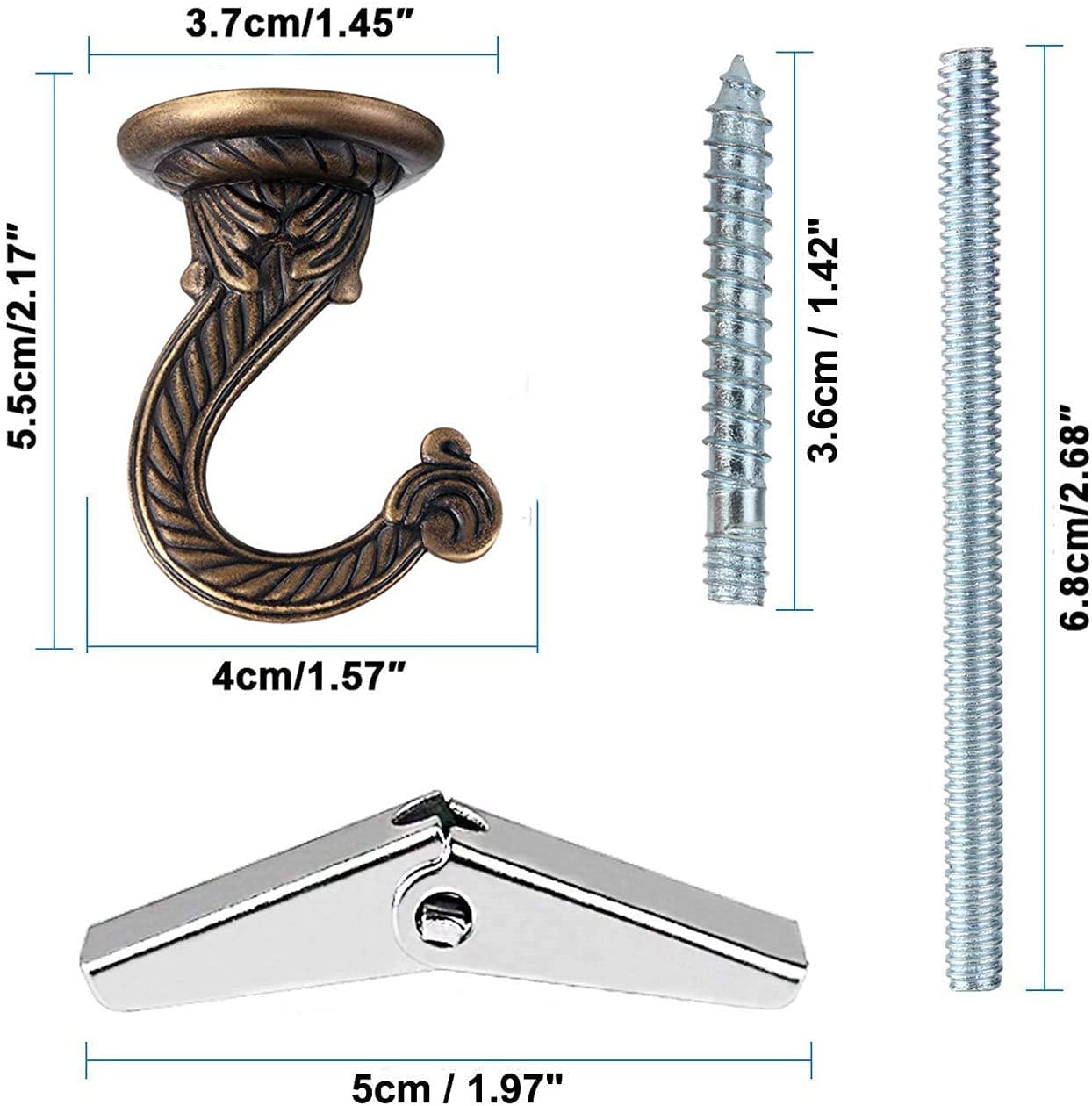 GDQLCNXB GDQLCNXB 2 Sets 55mm 2.17" Ceiling Metal Ceiling Hooks, Heavy Duty Swag Hooks with Hardware for Hanging Plants Chandeliers Wind Chimes Ornament - View 3 of 6