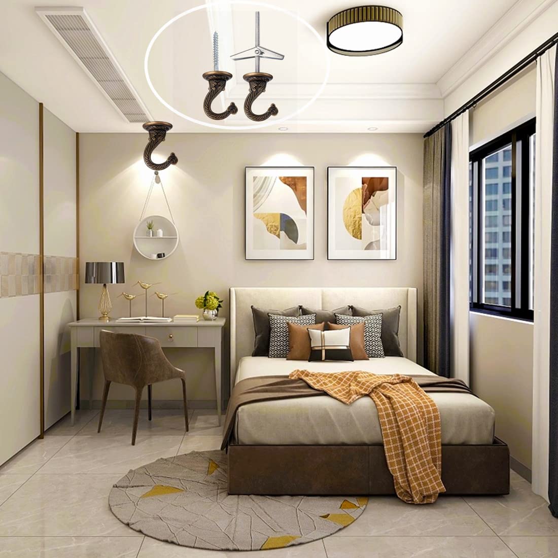 GDQLCNXB GDQLCNXB 2 Sets 55mm 2.17" Ceiling Metal Ceiling Hooks, Heavy Duty Swag Hooks with Hardware for Hanging Plants Chandeliers Wind Chimes Ornament - View 6 of 6