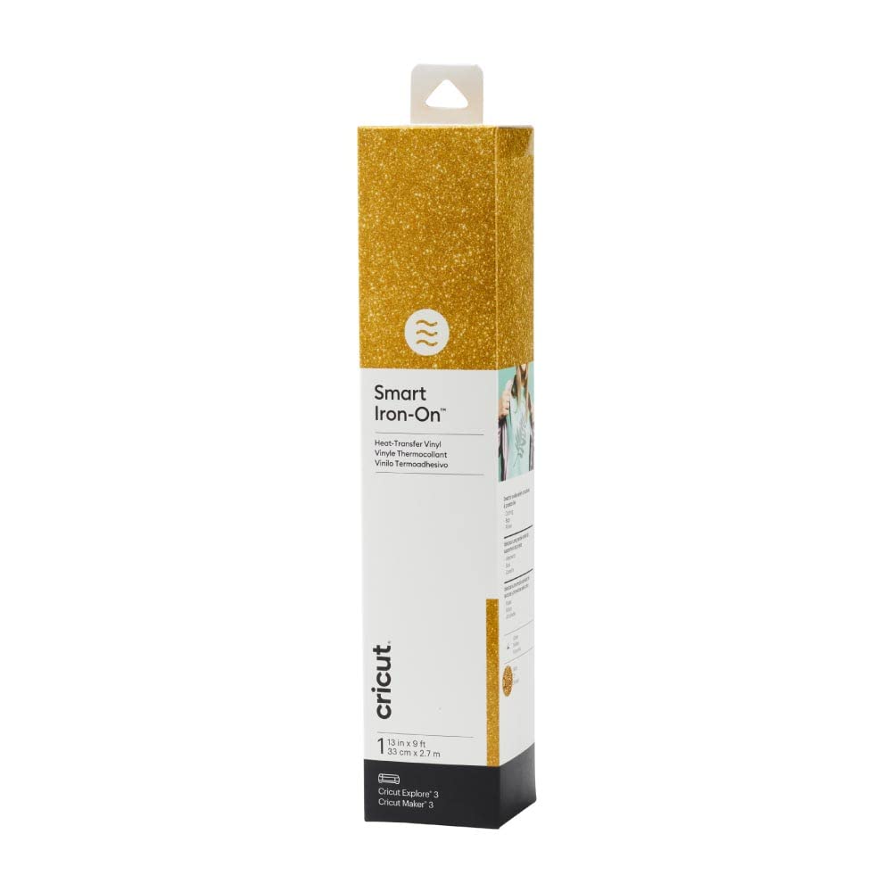 Cricut Smart Iron On (13in X 9ft, Glitter Gold) for Explore 3 and Maker 3 - Matless Cutting for Long cuts up to 12ft