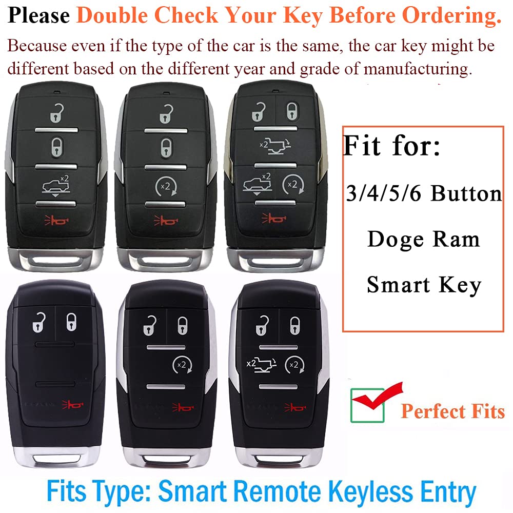 SANRILY SANRILY 3 4 5 6 Button for Dodge Ram Key Fob Cover Compatible with 2019 2020 2021 Ram 1500 3500 2500 Keyless Soft TPU Full Protection Key Case Silver - View 2 of 9