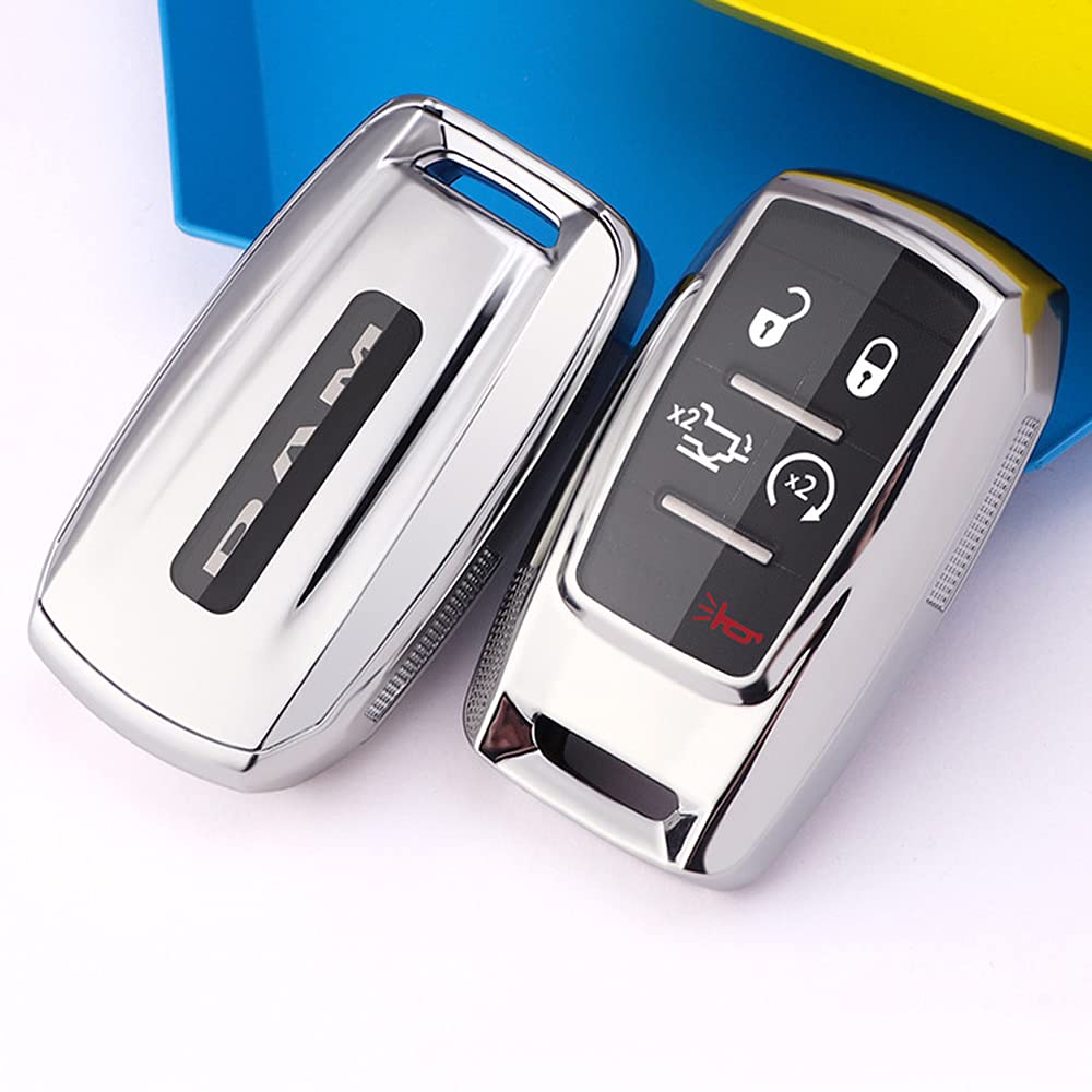 SANRILY SANRILY 3 4 5 6 Button for Dodge Ram Key Fob Cover Compatible with 2019 2020 2021 Ram 1500 3500 2500 Keyless Soft TPU Full Protection Key Case Silver - View 3 of 9