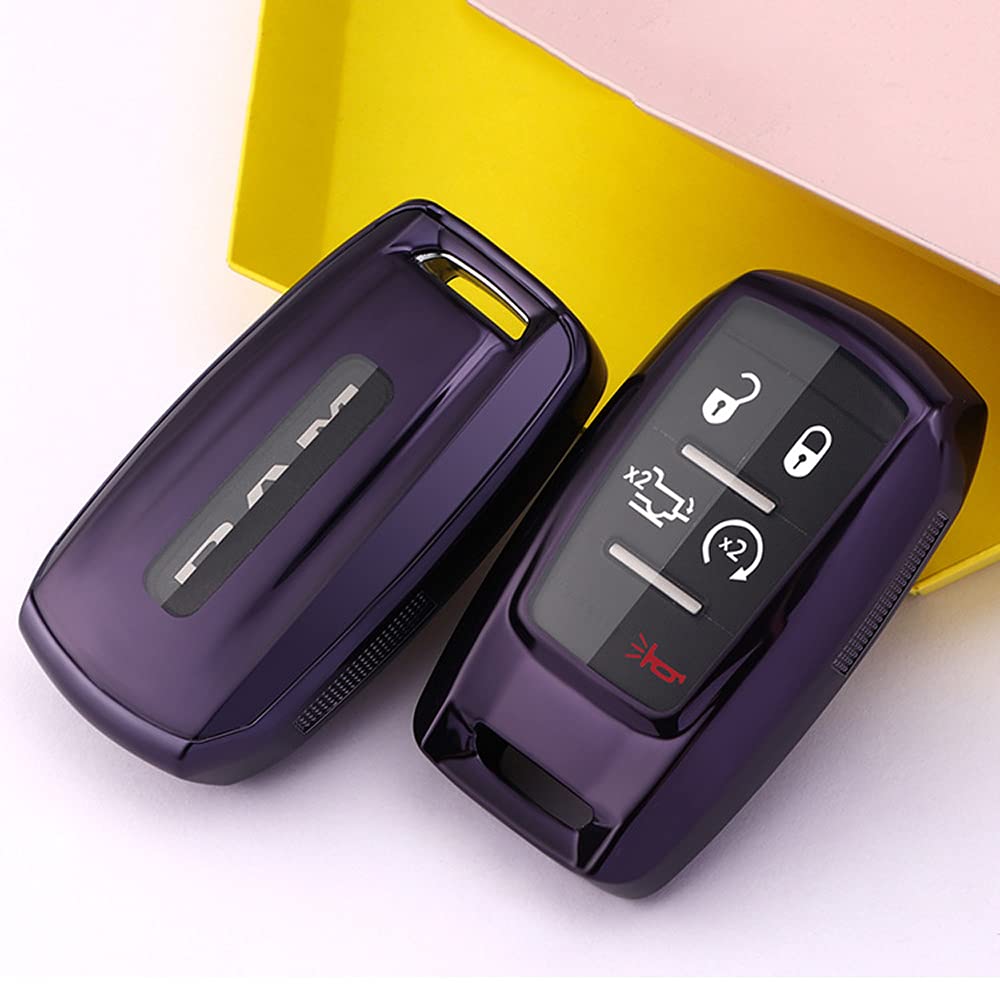 SANRILY SANRILY 3 4 5 6 Button for Dodge Ram Key Fob Cover Compatible with 2019 2020 2021 Ram 1500 3500 2500 Keyless Soft TPU Full Protection Key Case Purple - View 3 of 8