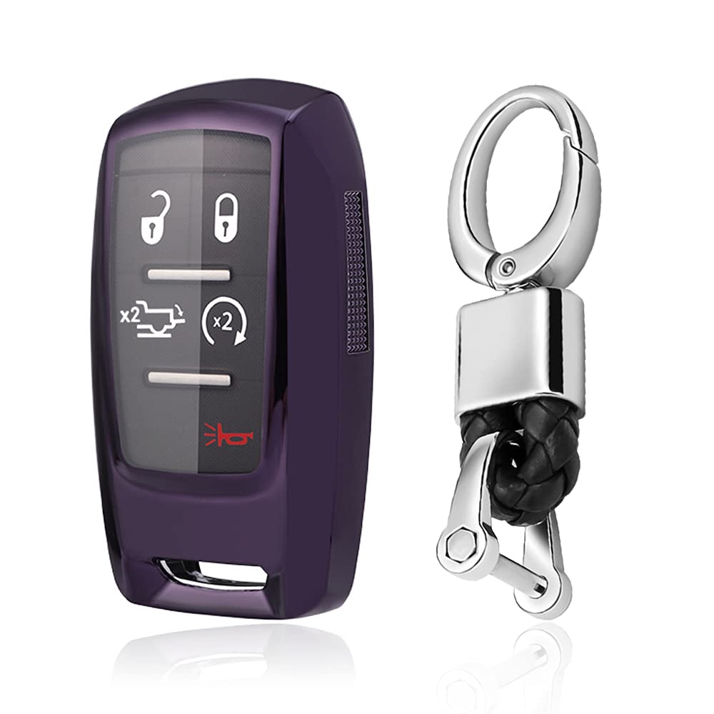 SANRILY SANRILY 3 4 5 6 Button for Dodge Ram Key Fob Cover Compatible with 2019 2020 2021 Ram 1500 3500 2500 Keyless Soft TPU Full Protection Key Case Purple
