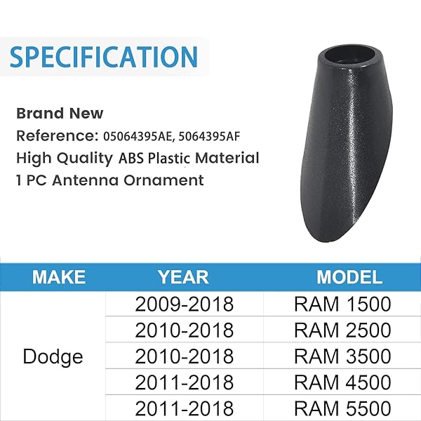 Anina Anina Antenna Ornament for 2009-2019 Dodge Ram 1500 2500 3500 Radio Antenna Base Bezel Mounted Upgrade - View 8 of 8