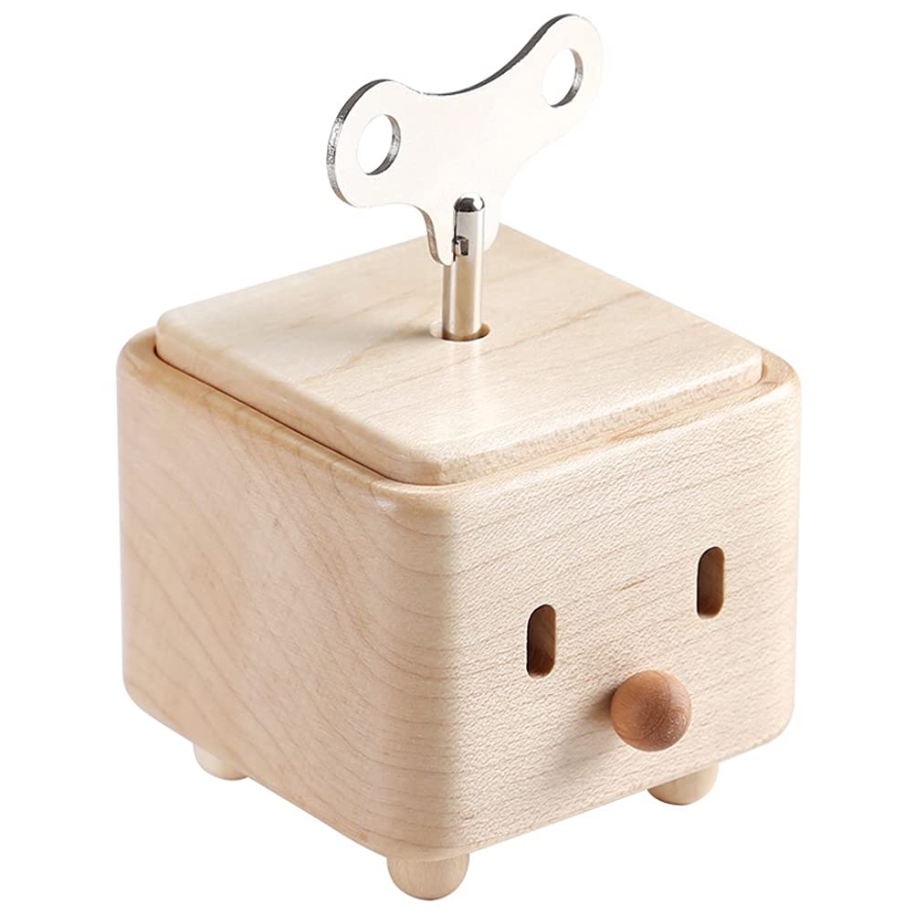 SOFTALK Wooden Music Box 18-Note Wind-up Musical Boxs Gifts for Christmas,Birthday Valentine's Day (Square Shape, Tune; One Love)
