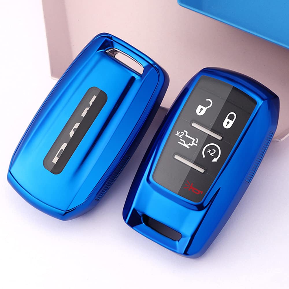 SANRILY SANRILY 3 4 5 6 Button for Dodge Ram Key Fob Cover Compatible with 2019 2020 2021 Ram 1500 3500 2500 Keyless Soft TPU Full Protection Key Case Blue - View 3 of 8