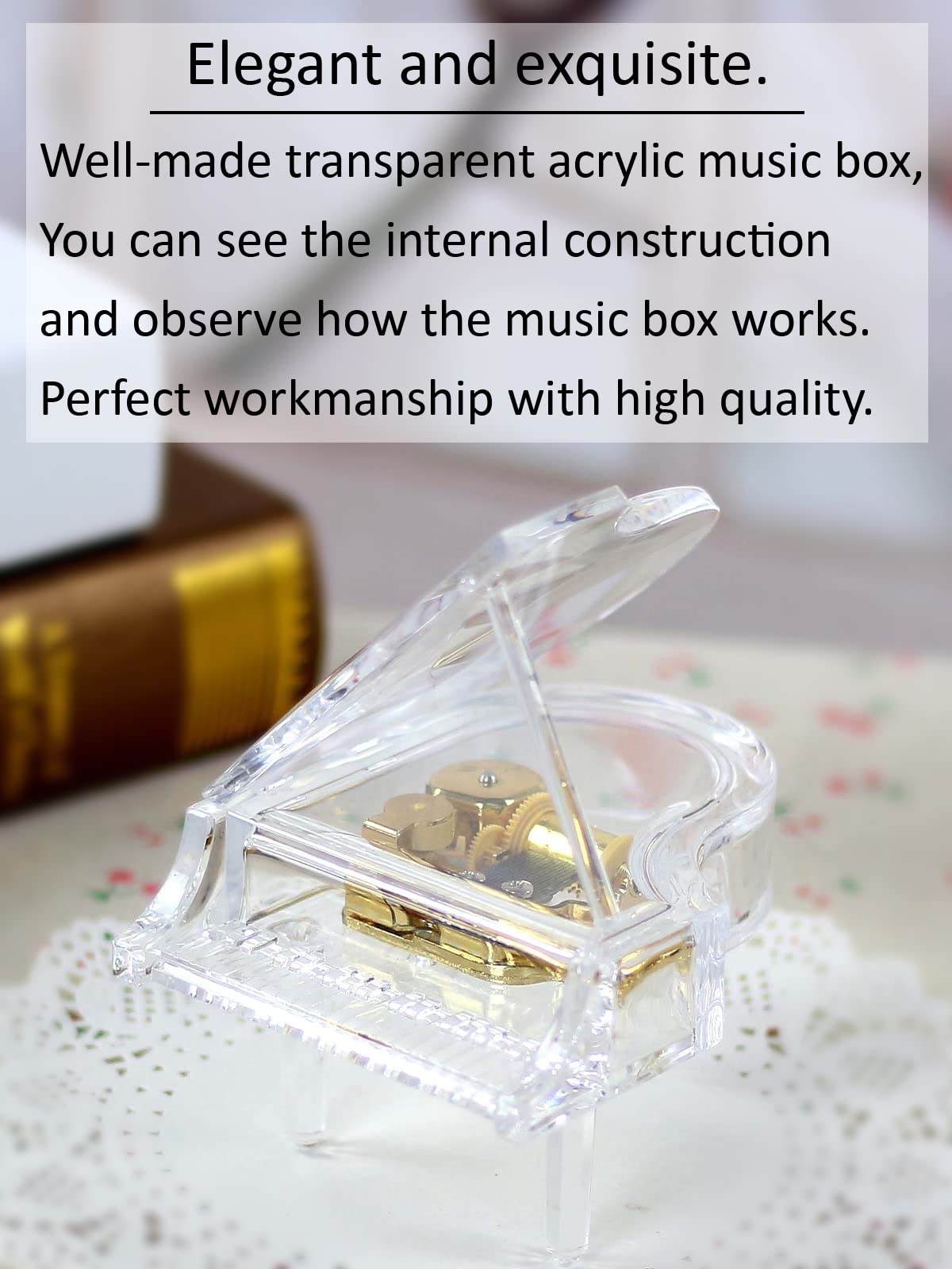 SOFTALK SOFTALK Mechanical Clockwork Piano Musical Box Transparent Acrylic Gift for Christmas Birthday Valentine's Day Tune Castle in The Sky - View 2 of 7