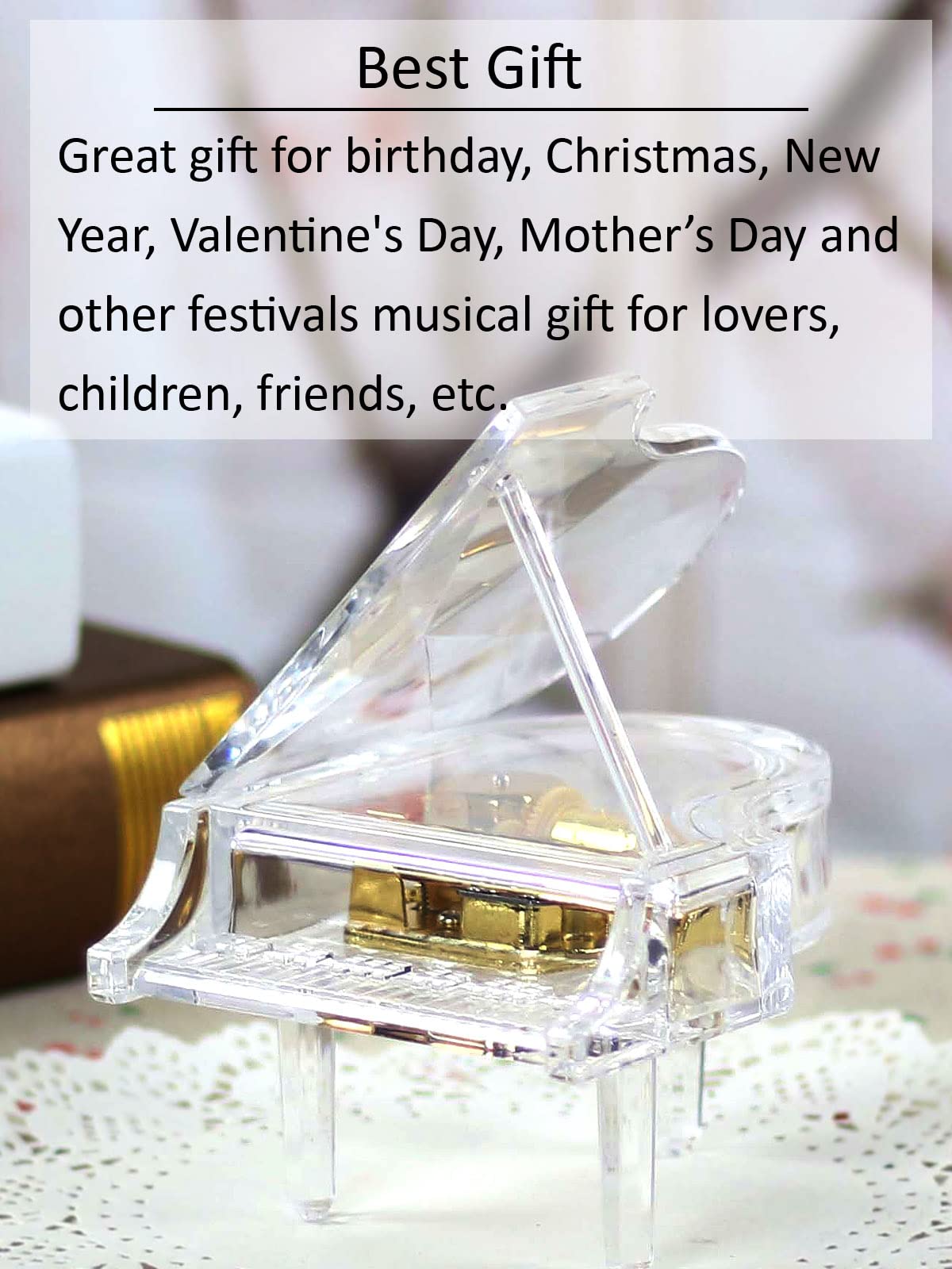 SOFTALK SOFTALK Mechanical Clockwork Piano Musical Box Transparent Acrylic Gift for Christmas Birthday Valentine's Day Tune Castle in The Sky - View 3 of 7