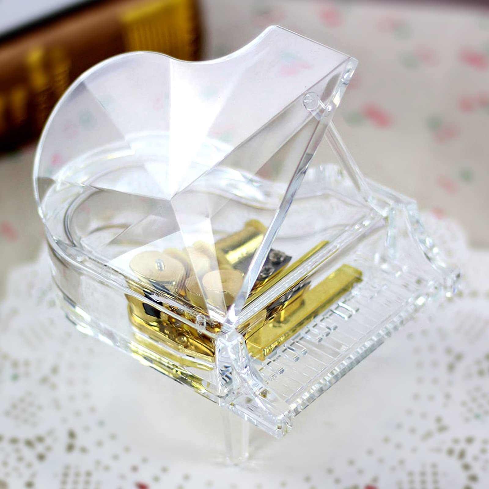 SOFTALK Mechanical Clockwork Piano Musical Box Transparent Acrylic Gift for Christmas Birthday Valentine's Day Tune Castle in The Sky