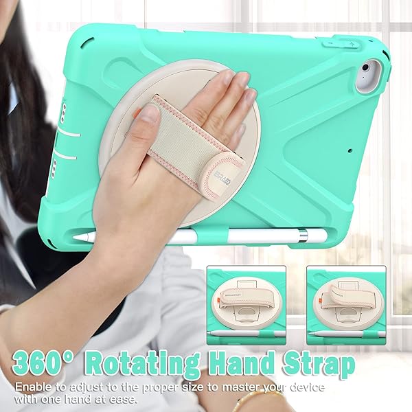 BRAECN BRAECN iPad Mini 5th Generation Case Kids Mint Green with Hand Strap Kickstand Pencil Holder and Shoulder Strap for iPad Mini 4/5 - View 3 of 7