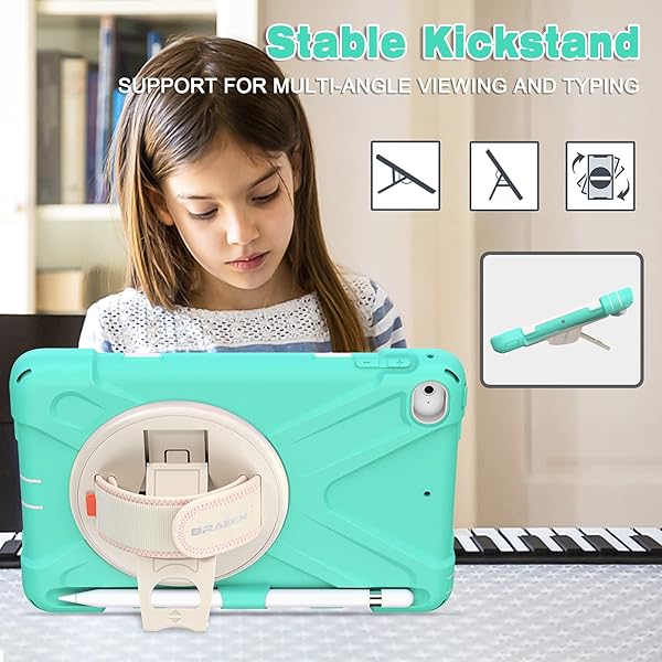 BRAECN BRAECN iPad Mini 5th Generation Case Kids Mint Green with Hand Strap Kickstand Pencil Holder and Shoulder Strap for iPad Mini 4/5 - View 4 of 7