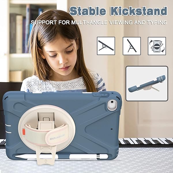 BRAECN BRAECN iPad Mini 5 Case Kids Heavy Duty Shockproof Protective Case with Hand Strap Kickstand Pencil Holder for iPad Mini 4 Cornflower Blue - View 4 of 7