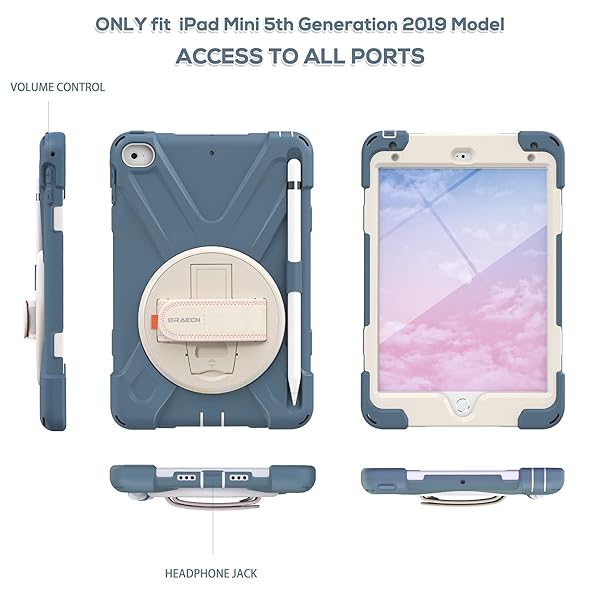 BRAECN BRAECN iPad Mini 5 Case Kids Heavy Duty Shockproof Protective Case with Hand Strap Kickstand Pencil Holder for iPad Mini 4 Cornflower Blue - View 6 of 7