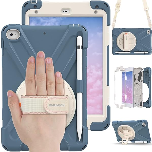 BRAECN BRAECN iPad Mini 5 Case Kids Heavy Duty Shockproof Protective Case with Hand Strap Kickstand Pencil Holder for iPad Mini 4 Cornflower Blue - View 2 of 7