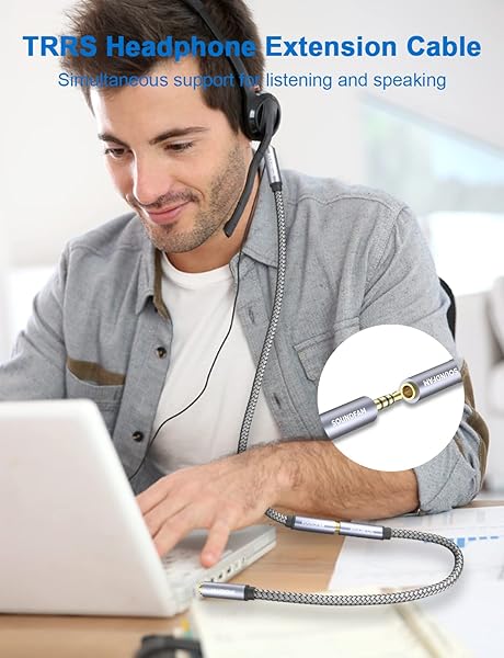 SOUNDFAM SOUNDFAM 3.5mm Headphone Extension Cable Male to Female Nylon Braided 3.3ft for Car Home Stereo Headphones Tablets Grey - View 3 of 8