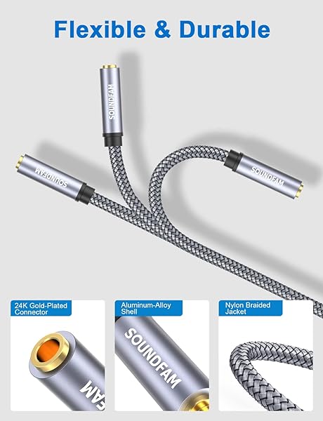 SOUNDFAM SOUNDFAM 3.5mm Headphone Extension Cable Male to Female Nylon Braided 3.3ft for Car Home Stereo Headphones Tablets Grey - View 5 of 8