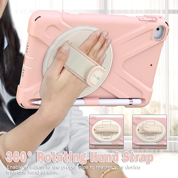 BRAECN BRAECN iPad Mini 5th Generation Case for Kids with Pencil Holder Hand Strap Shoulder Strap Kickstand Sakura Pink - View 3 of 7