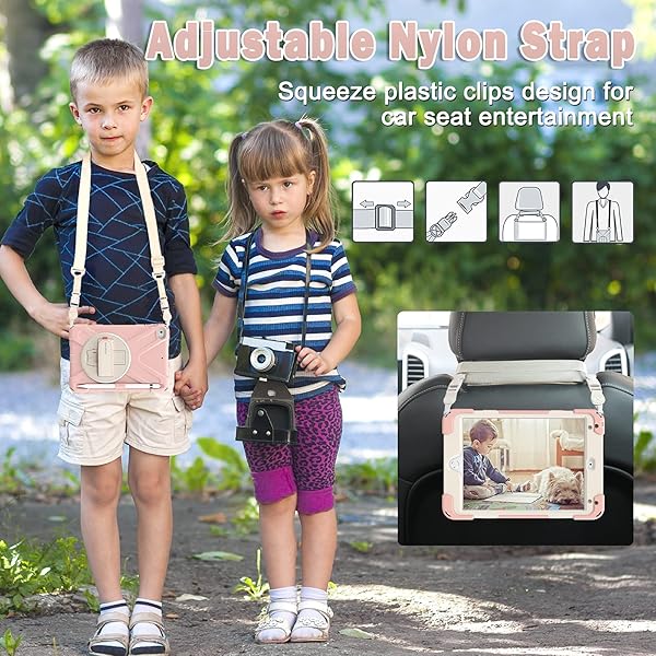 BRAECN BRAECN iPad Mini 5th Generation Case for Kids with Pencil Holder Hand Strap Shoulder Strap Kickstand Sakura Pink - View 5 of 7