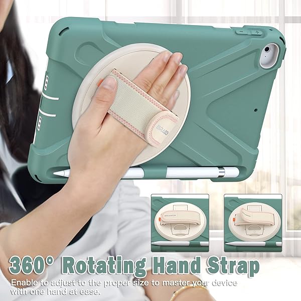 BRAECN BRAECN iPad Mini 5 Case Kids Rugged with Kickstand Hand Strap Pencil Holder Shoulder Strap for iPad Mini 4th Gen 7.9 Emerald Green - View 3 of 7