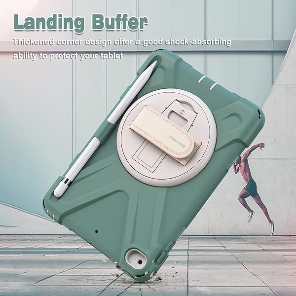 BRAECN BRAECN iPad Mini 5 Case Kids Rugged with Kickstand Hand Strap Pencil Holder Shoulder Strap for iPad Mini 4th Gen 7.9 Emerald Green - View 7 of 7