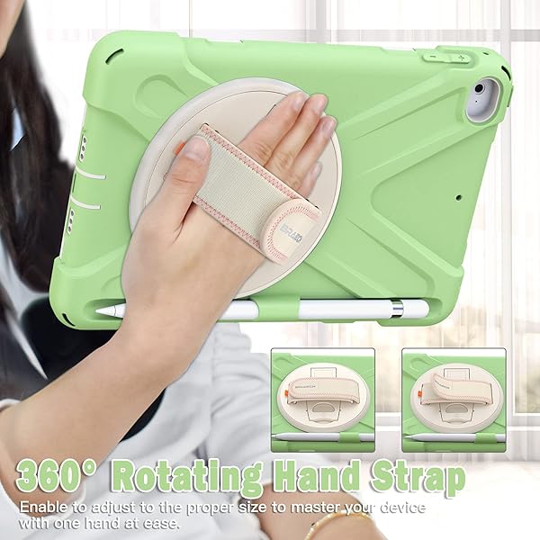 BRAECN BRAECN iPad Mini 5th Generation Case Kids with Shoulder Strap 360 Rotatable Hand Strap Kickstand Built-in Pencil Holder Matcha Green - View 3 of 7
