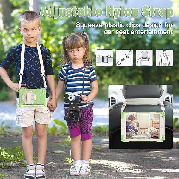 BRAECN BRAECN iPad Mini 5th Generation Case Kids with Shoulder Strap 360 Rotatable Hand Strap Kickstand Built-in Pencil Holder Matcha Green - View 5 of 7