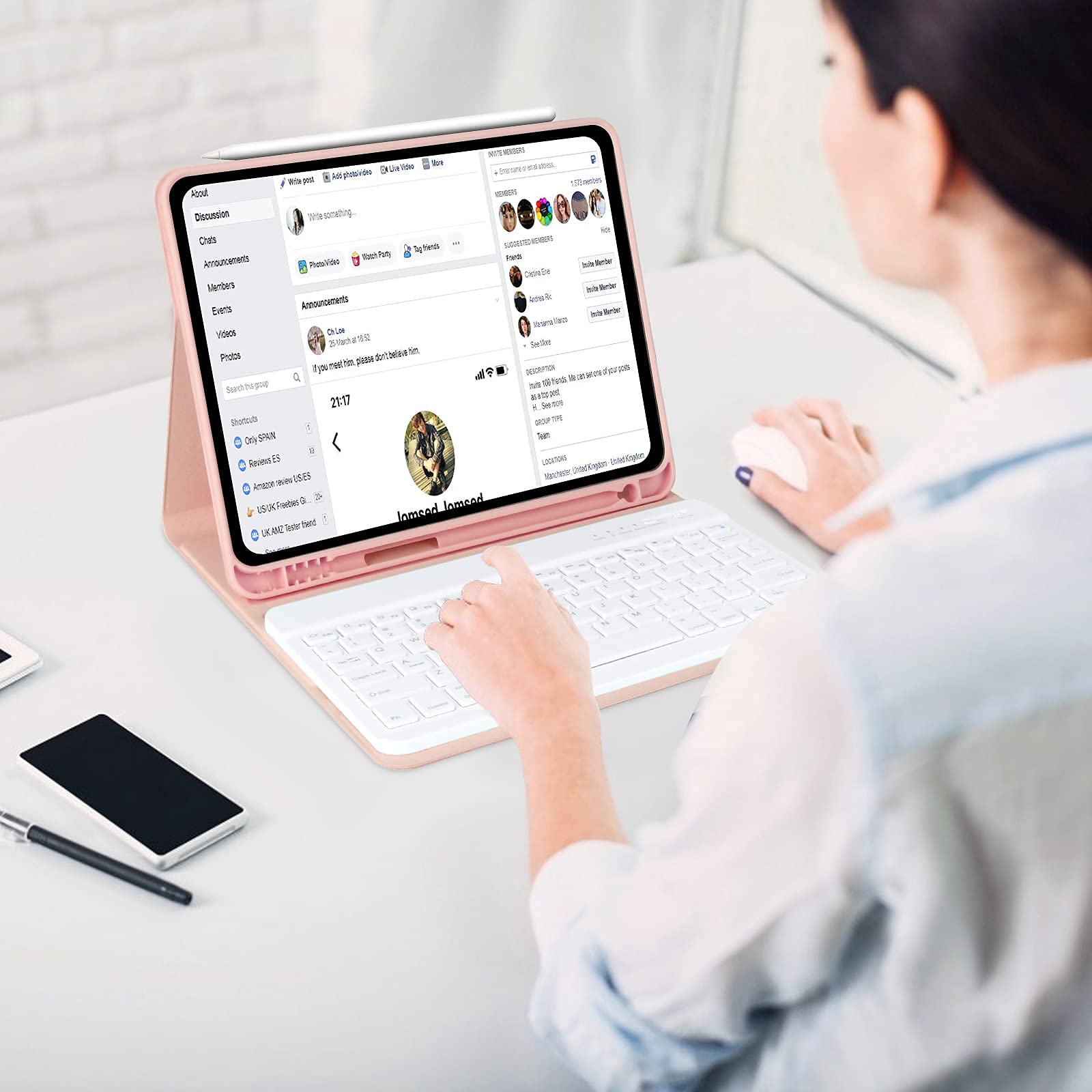 BAIBAO iPad Air 11 inch 2024 Keyboard Case with Detachable Bluetooth Keyboard and Pencil Holder for iPad Pro 11 inch 4th 3rd 2nd 1st Gen Pink - View 6 of 7