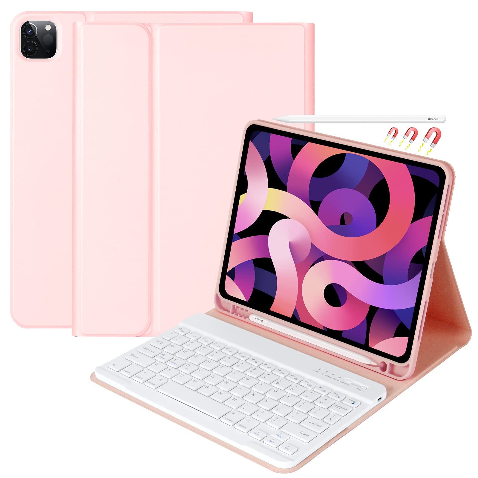 BAIBAO iPad Air 11 inch 2024 Keyboard Case with Detachable Bluetooth Keyboard and Pencil Holder for iPad Pro 11 inch 4th 3rd 2nd 1st Gen Pink