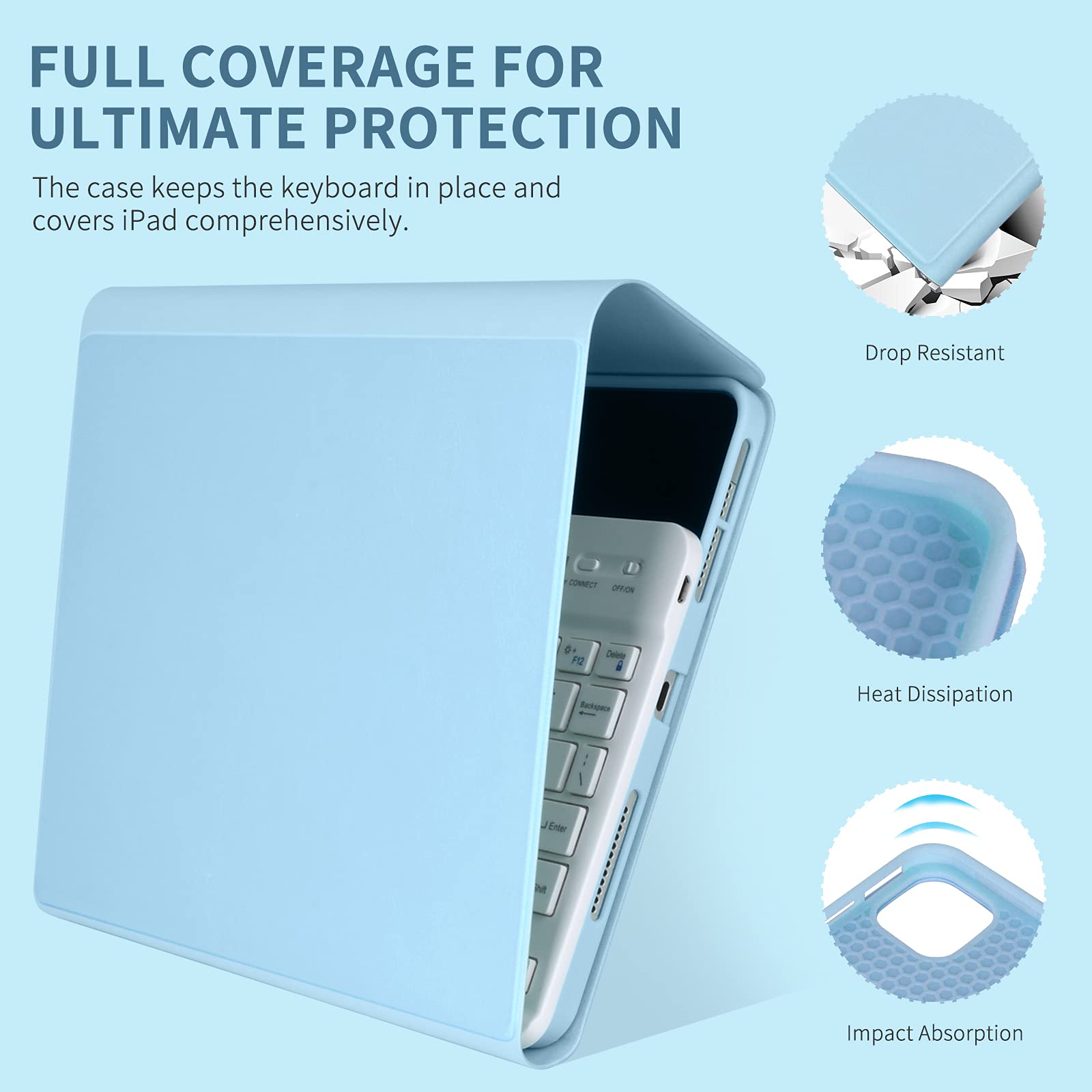 BAIBAO Keyboard Case for iPad Air 11 inch and iPad Pro 11 inch with Magnetic Detachable Bluetooth Keyboard and Pencil Holder in Sky Blue - View 3 of 7