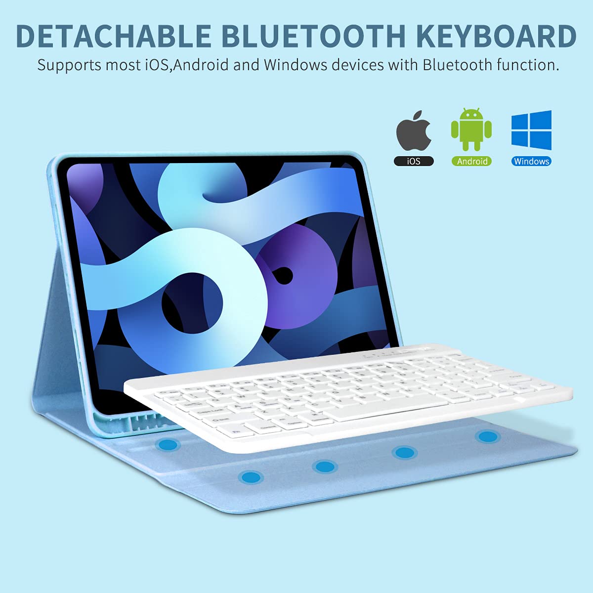 BAIBAO Keyboard Case for iPad Air 11 inch and iPad Pro 11 inch with Magnetic Detachable Bluetooth Keyboard and Pencil Holder in Sky Blue - View 4 of 7
