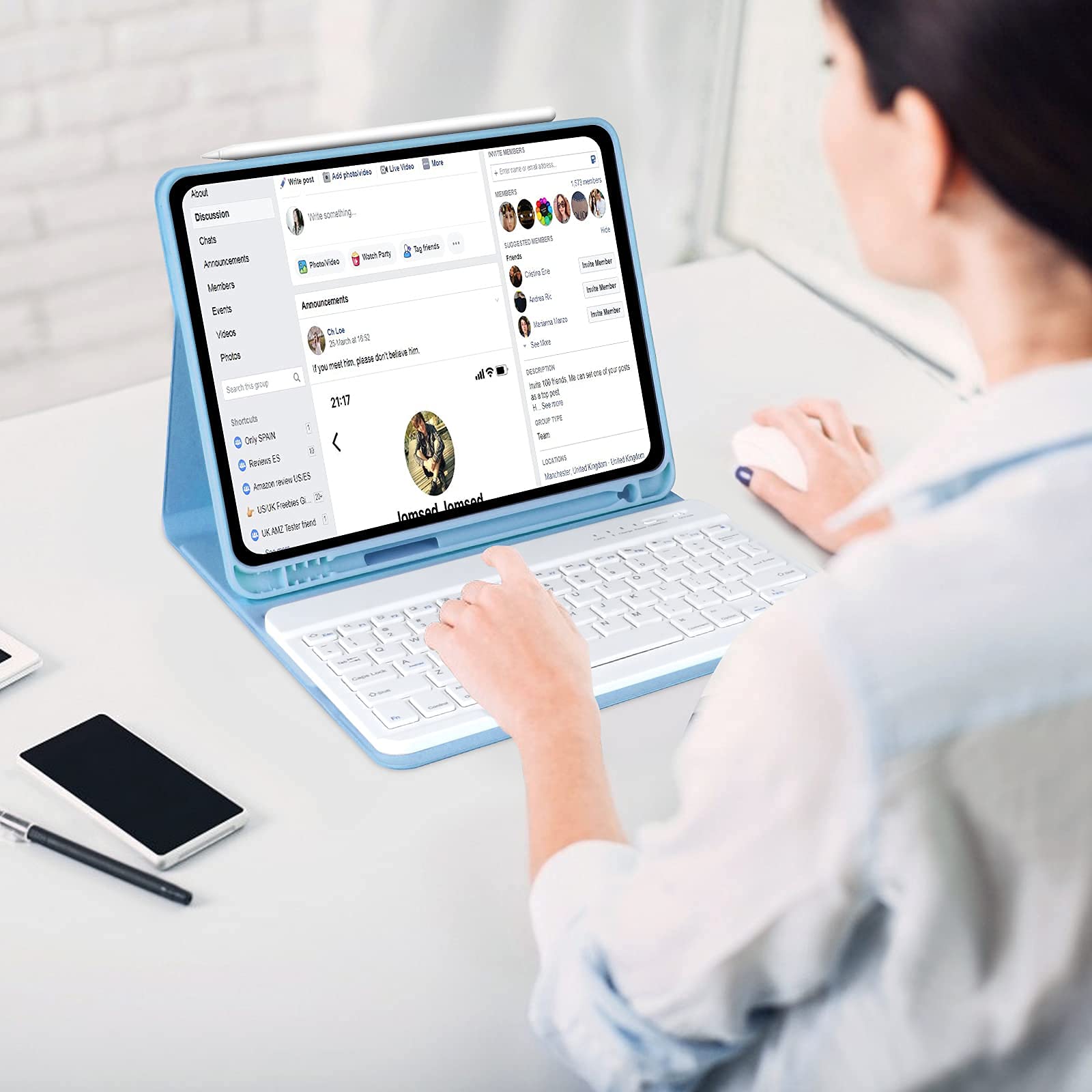 BAIBAO Keyboard Case for iPad Air 11 inch and iPad Pro 11 inch with Magnetic Detachable Bluetooth Keyboard and Pencil Holder in Sky Blue - View 6 of 7