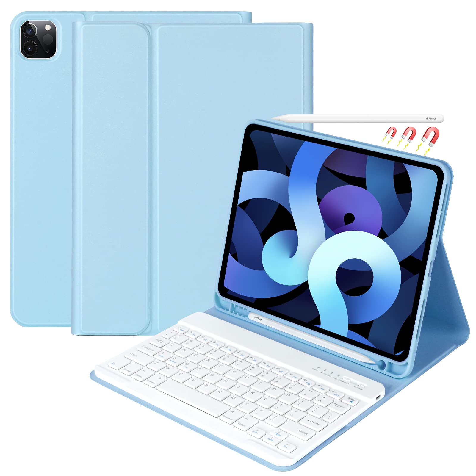 BAIBAO Keyboard Case for iPad Air 11 inch and iPad Pro 11 inch with Magnetic Detachable Bluetooth Keyboard and Pencil Holder in Sky Blue