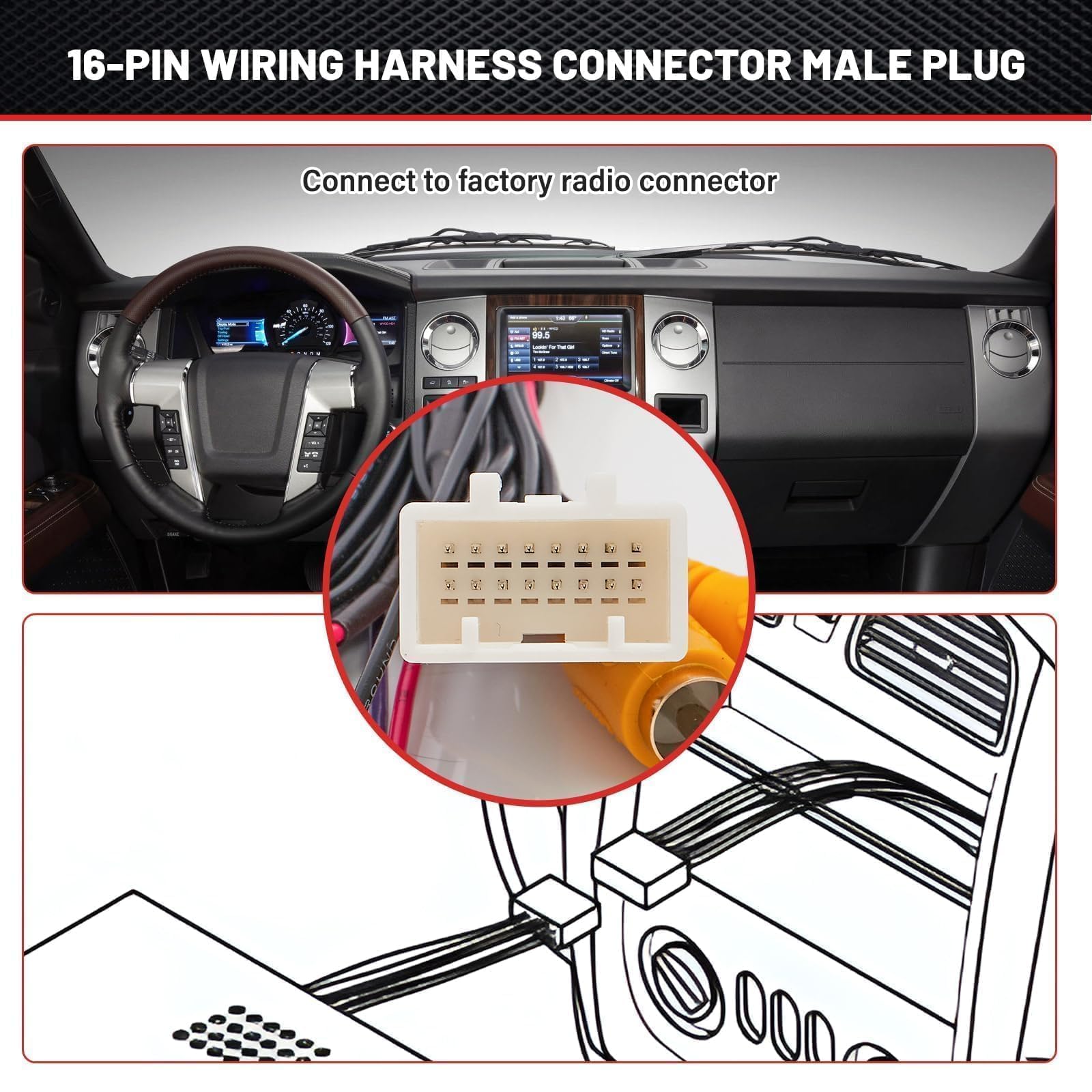 RED WOLF RED WOLF 16 Pin T-Harness for Aftermarket Radio Stereo Retain Factory OEM Reverse Camera for Select 2012-2013 Toyota Prius Camry, 2014-2015 Scion tC - View 8 of 8