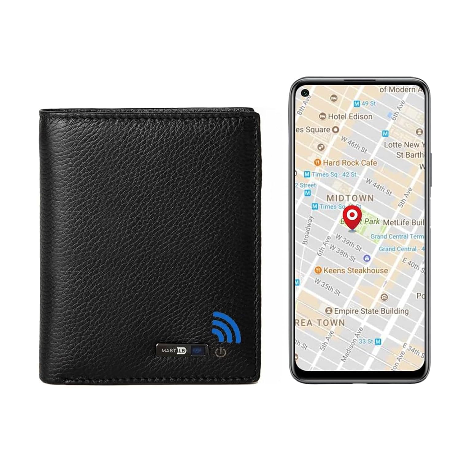 SMART LB Anti-Lost Bluetooth Wallet Tracker: Slim Leather GPS Locator for Men - Cool Credit Card Holder (Blue) - View 7 of 7