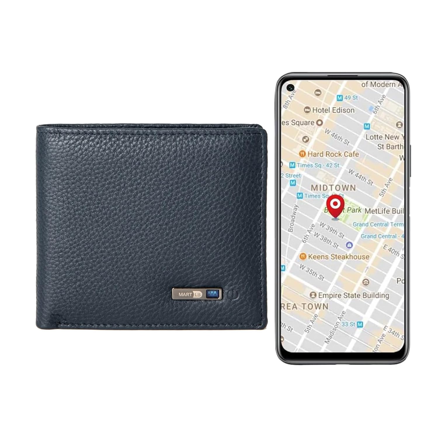 SMART LB Anti-Lost Bluetooth Wallet Tracker: Slim Leather GPS Locator for Men - Cool Credit Card Holder (Blue)