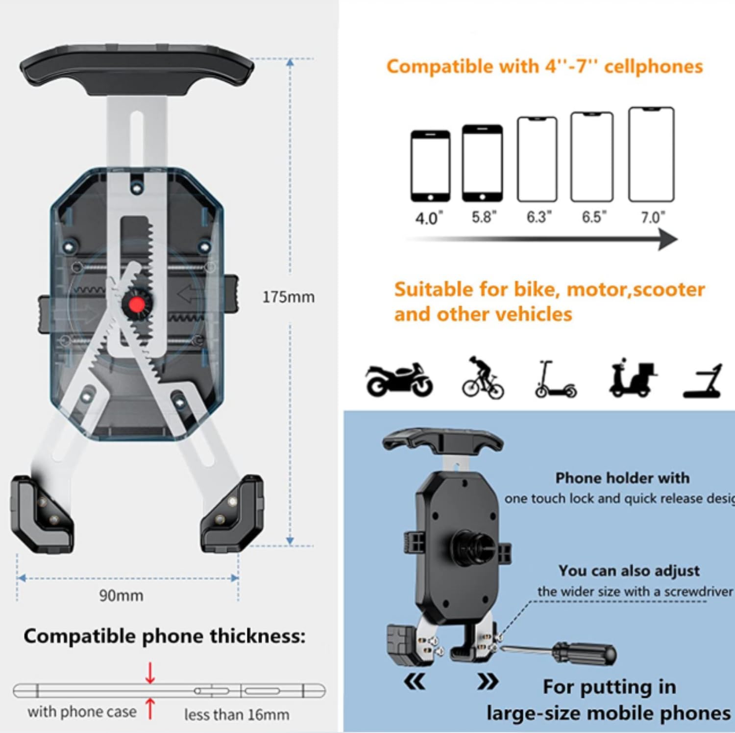 Kewig "Secure Kewig Bike Phone Mount: One-Hand Operation for iPhone 16 Pro Max & 4-7" Phones - Easy Lock Motorcycle & Bicycle Holder" - View 6 of 6