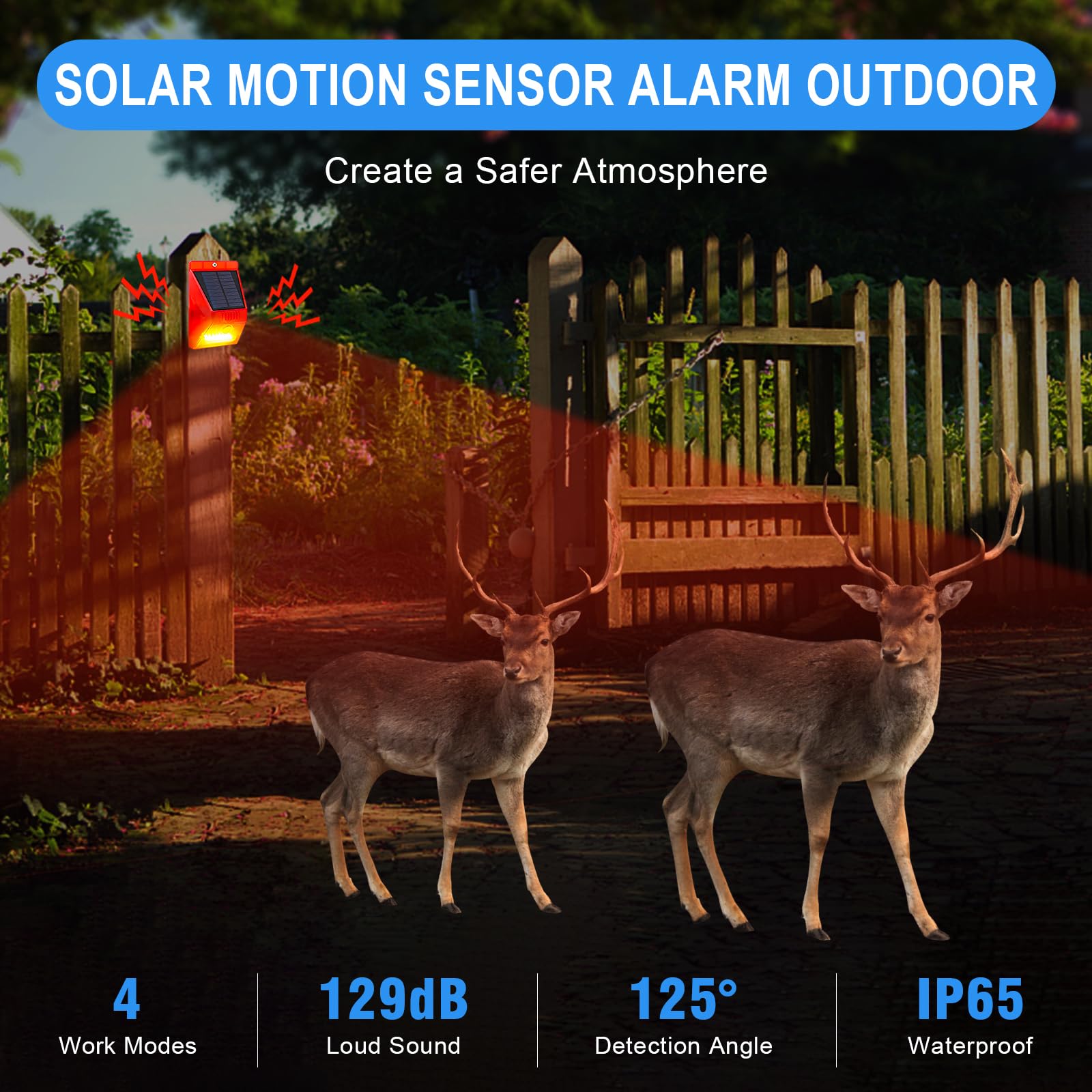 ChunHee ChunHee Solar Motion Sensor Alarm Outdoor Motion Detector 129db Loud Sound Security Siren IP65 Waterproof Protected for Garden,Farm,Yard,Chicken - View 2 of 9