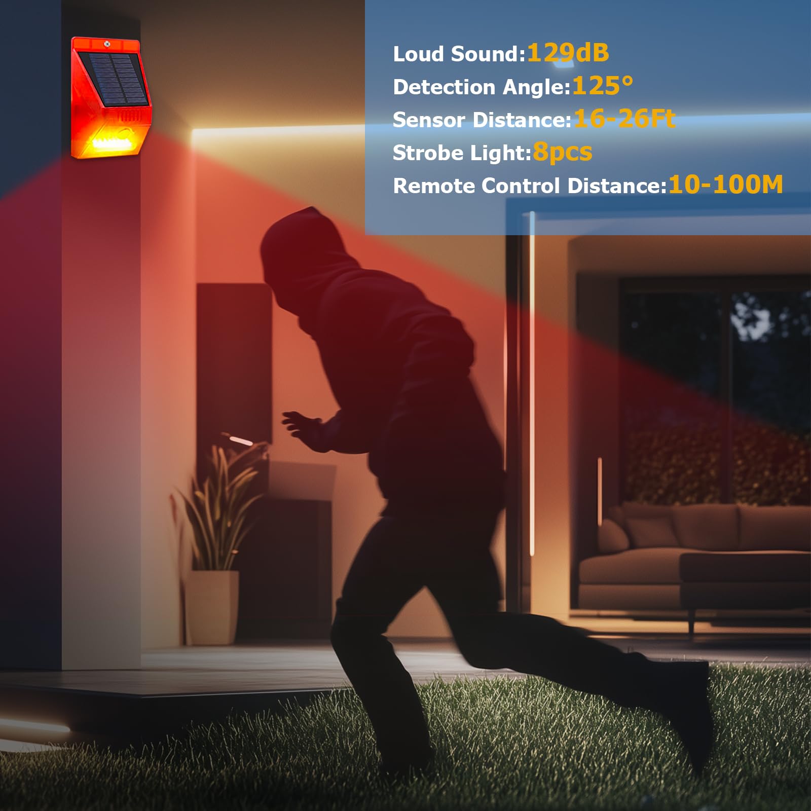 ChunHee ChunHee Solar Motion Sensor Alarm Outdoor Motion Detector 129db Loud Sound Security Siren IP65 Waterproof Protected for Garden,Farm,Yard,Chicken - View 4 of 9