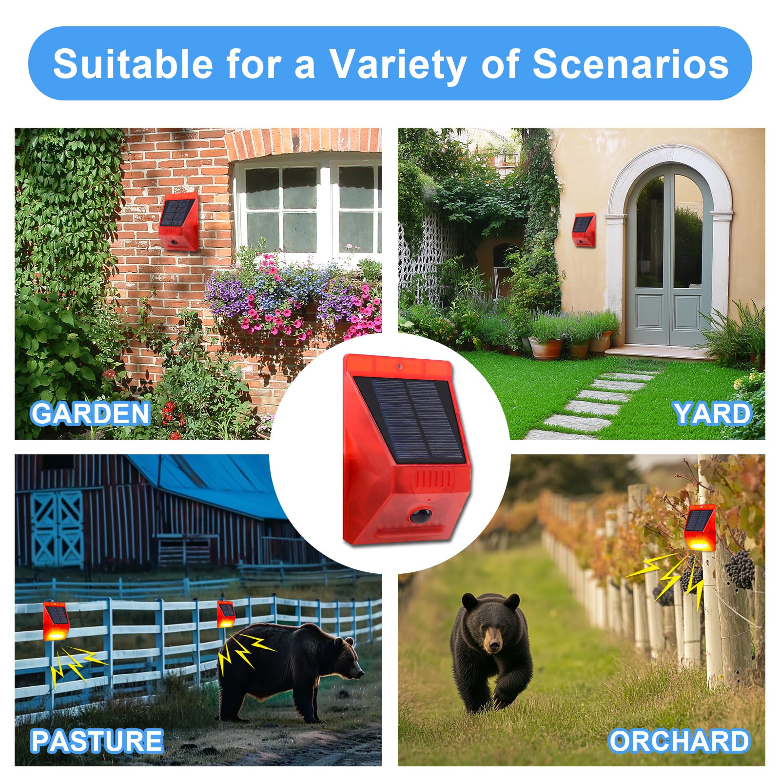 ChunHee ChunHee Solar Motion Sensor Alarm Outdoor Motion Detector 129db Loud Sound Security Siren IP65 Waterproof Protected for Garden,Farm,Yard,Chicken - View 7 of 9