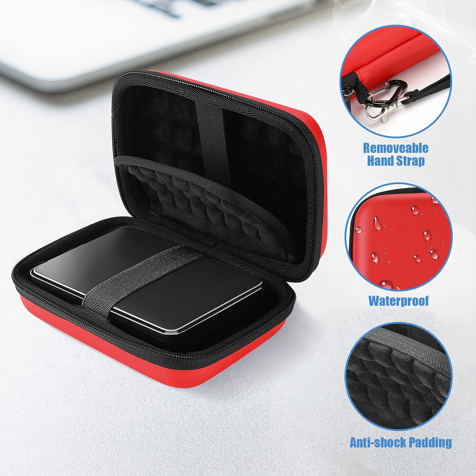 ProCase ProCase Portable Hard Drive Case for 25 Inch WD My Passport Seagate Backup Plus Canvio Basics 1TB 2TB 3TB 4TB Red Carrying Case - View 2 of 7