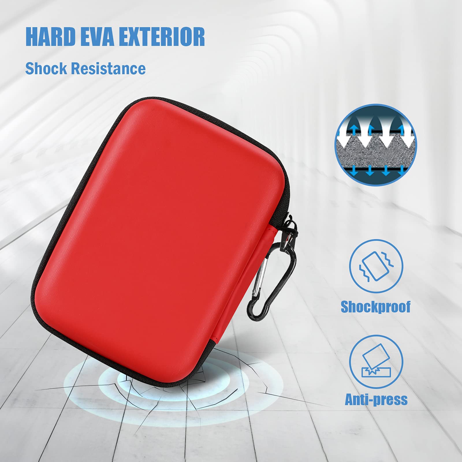 ProCase ProCase Portable Hard Drive Case for 25 Inch WD My Passport Seagate Backup Plus Canvio Basics 1TB 2TB 3TB 4TB Red Carrying Case - View 7 of 7