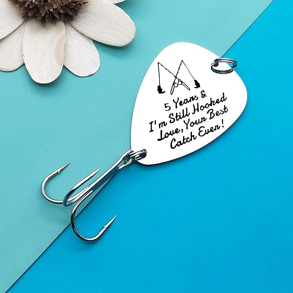 Dabihu 5 Years Anniversary Fishing Lure Gift for Him Her Perfect for Men Husband Boyfriend 5th Couple Anniversary Wedding Valentine's Day Birthday - View 6 of 8