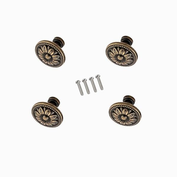 GDQLCNXB GDQLCNXB Metal Flower Pull Handles - Bronze Cabinet Drawer Knobs (Pack of 4) for Stylish Home Decor