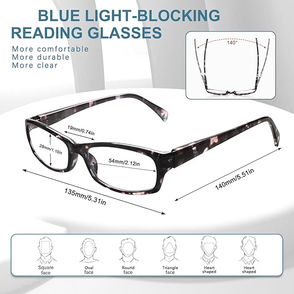 VIDEBLA VIDEBLA 5 Pack Computer Reading Glasses for Men and Women Anti Eyestrain Blue Light Blocking 5 Mix-2 3.00 Strength - View 3 of 8