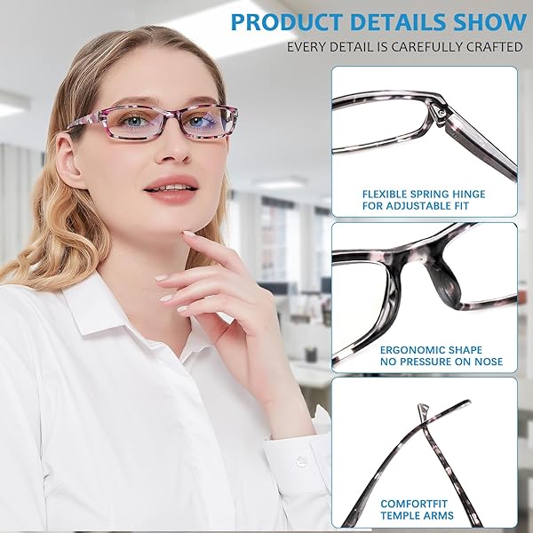 VIDEBLA VIDEBLA 5 Pack Computer Reading Glasses for Men and Women Anti Eyestrain Blue Light Blocking 5 Mix-2 3.00 Strength - View 4 of 8