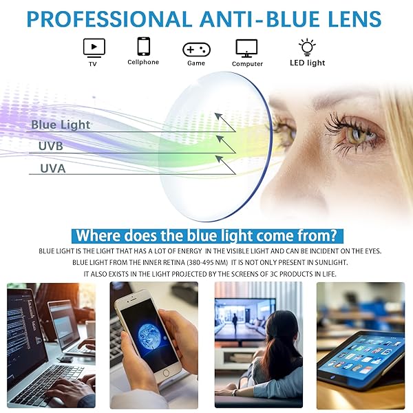 VIDEBLA VIDEBLA 5 Pack Computer Reading Glasses for Men and Women Anti Eyestrain Blue Light Blocking 5 Mix-2 3.00 Strength - View 5 of 8