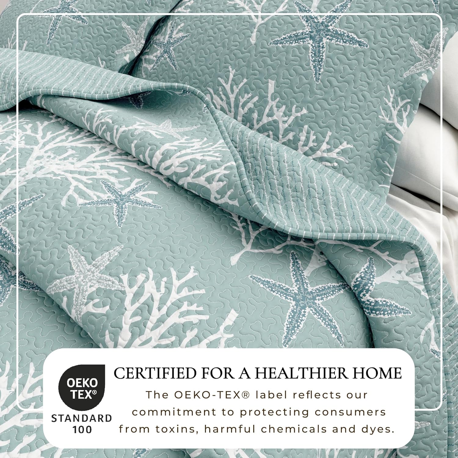 Great Bay Home Great Bay Home Fenwick Collection 3-Piece Coastal Beach Quilt Set Twin Ether Blue Soft Reversible All-Season Microfiber Bedspread - View 2 of 9